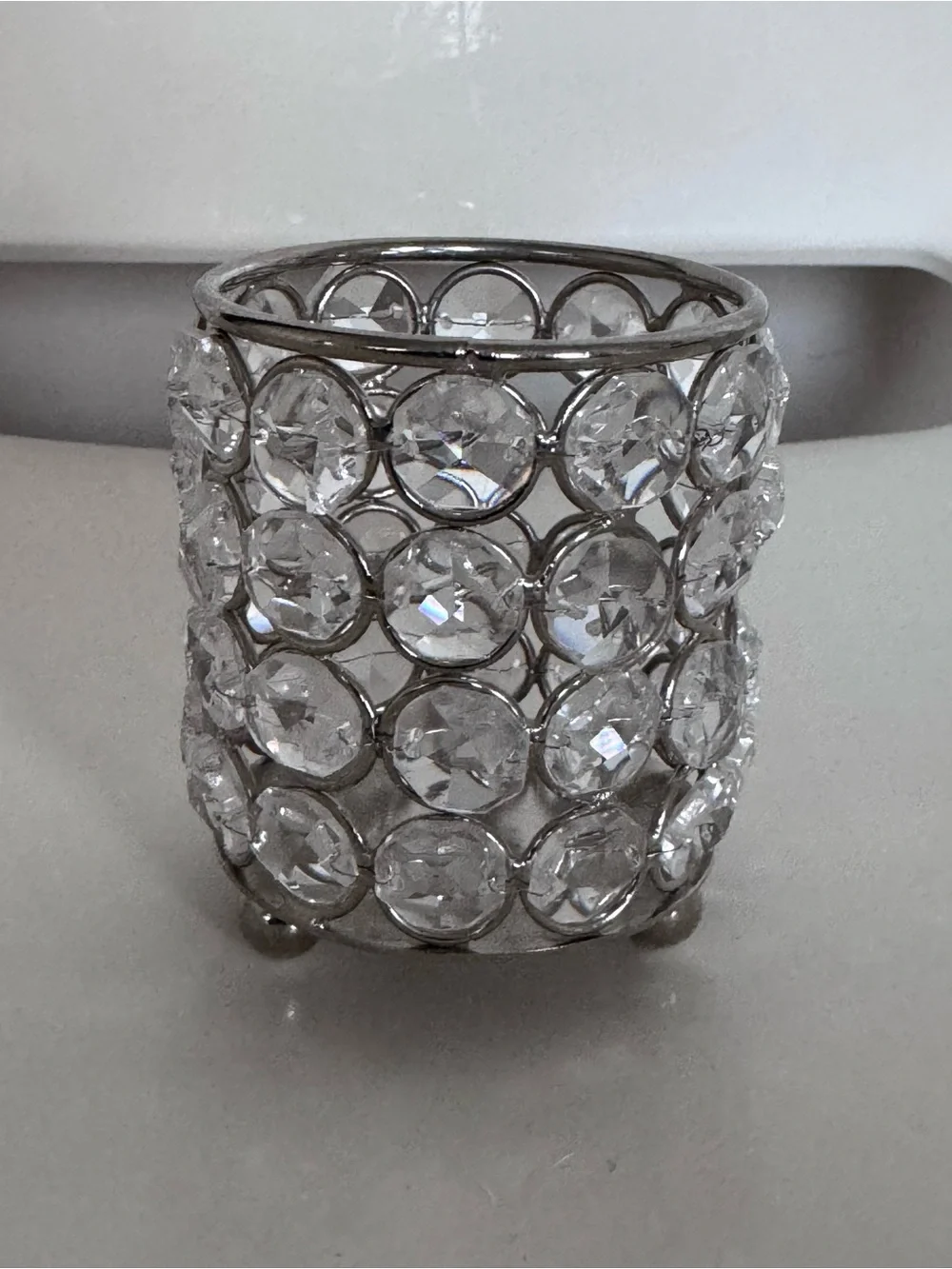 Goodinger Silver Art Silver Plat Crystal Jeweled Votive Candle Holder Glam Decor